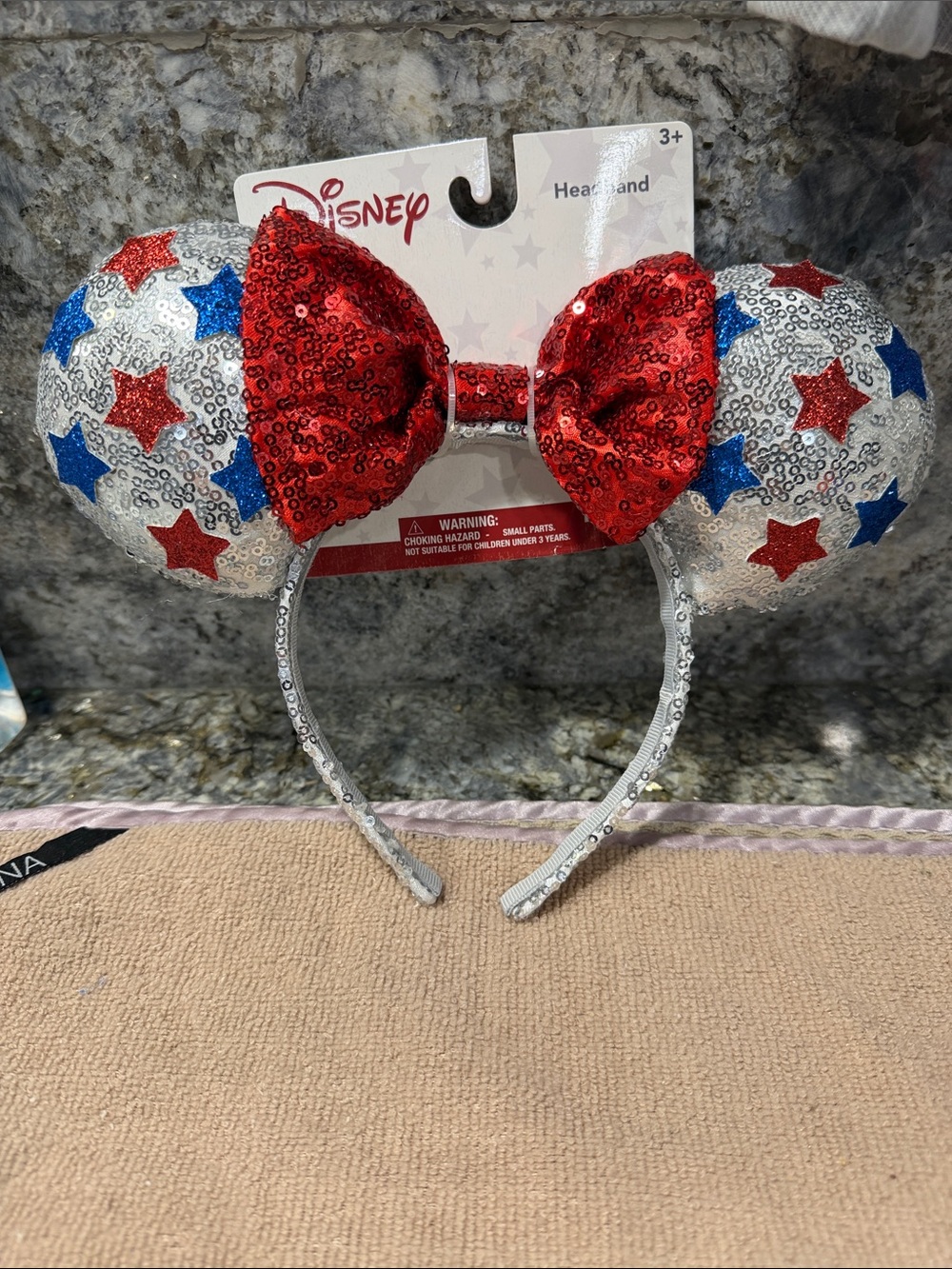 Disney Minnie Mouse Patriotic Sequin Ears Headband NWT Red White Blue Stars